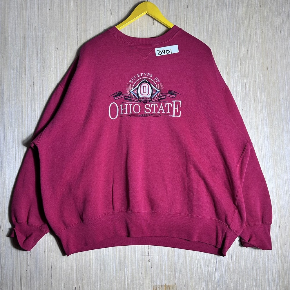Vintage 90s Ohio State Buckeyes Sweatshirt Red XL Pullover Embroidered Men's